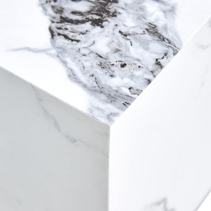 39" Rectangular Compact Coffee Table,Small Cube End Table,Modern Side Table with Stylish Faux Marble Pattern,Minimalist Accent Table for Living Room,Office,Apartment,Nightstand(White,39") - color: White,39"