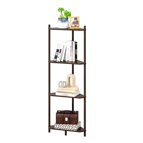 Corner Shelf Stand - 4 Tier Bamboo Small Corner Bookshelf for Office Kitchen Bedroom Plant Stand Living Room Decor Small Space (Brown, 4 Tier) - color: Brown, size: 4 Tier