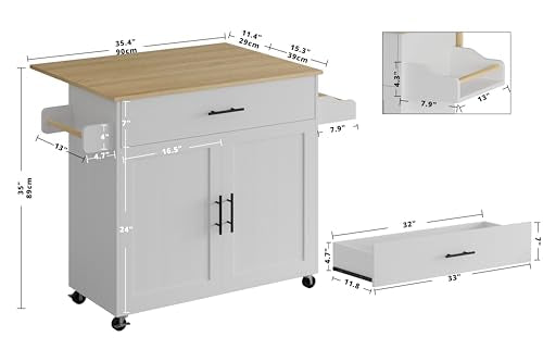 IRONCK Kitchen Island with Wheels and Drawers for Kitchen and Dining Room | Open Shelves, Storage, Daily home use - color: White