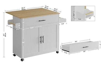 IRONCK Kitchen Island with Wheels and Drawers for Kitchen and Dining Room | Open Shelves, Storage, Daily home use - color: White
