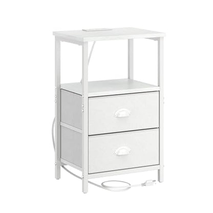 sthmec Nightstand with Charging Station, LED Night Stand Set 2, Bedside Table End Tables Set of 2, Bedroom Tables with 2 Fabric Drawers PU Finish, 3-Tier Storage Side Table for Bedroom,White - color: White