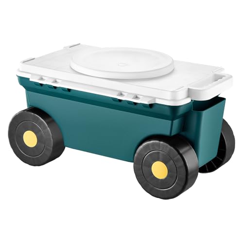 VEVOR Small Garden Seat, 2 in 1 Rolling Garden Cart with Storage Bin, Supports up to 227 lbs, Compact Outdoor Garden Scooter with Handle, Garden Stool for Yard Weeding Planting - color: Green & White