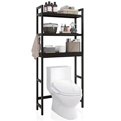 SMIBUY Bathroom Storage Shelf, Bamboo Over-The-Toilet Organizer Rack, Freestanding Toilet Space Saver with 3-Tier Adjustable Shelves (Black) - color: Black
