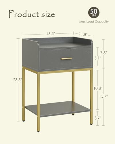 Nightstand,3-Tier Modern Night Stand,Bedside Table with Storage Drawer and Shelf,Small Side Table for Bedroom,Living Room,Gray - color: Grey