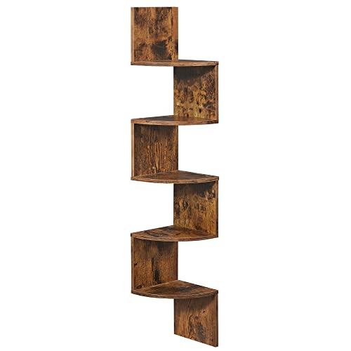 VASAGLE CUSTOS Collection - Corner Shelf Wall Mount, 5-Tier Floating Corner Bookshelf, Plant Shelf for Bedroom, Living Room, Bathroom, Home Office, Rustic Brown ULBC72BX - color: Rustic Brown