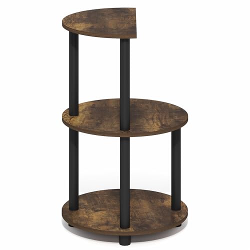 Furinno Turn-N-Tube Side Table, 3-Tier Round End Table, Amber Oak | Half Round Top Panel Night Stand, Nightstand, Bedside Table with Open Shelf, for Living Room, Bedroom - color: Amber Oak/Black