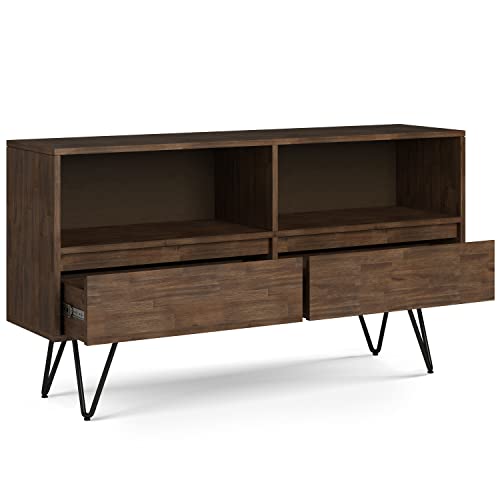 SIMPLIHOME Chase Bookcase - 30 inch Tall Solid Acacia Wood and Metal Low Bookshelf in Rustic Natural Aged Brown, Modern Industrial Storage for Living Room or Office with Open Shelves and Metal Frame