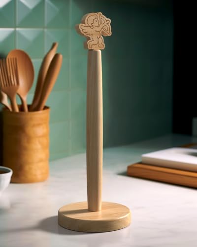 KitchLife Cute Wooden Paper Towel Holder Countertop - Solid Freestanding Paper Towel Dispenser Stand Organizer with Anti-Skid Base (Cupid) - style: Cupid