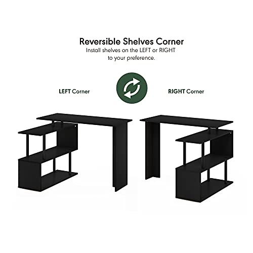 Furinno Moore L-Shape Computer Desk with 3-Tier Shelves, Americano - color: Americano/Black, style: 3-Tier Shelves Desk