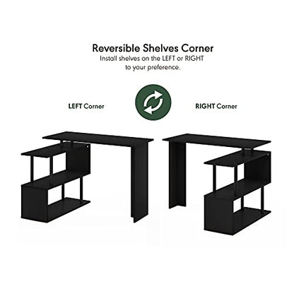 Furinno Moore L-Shape Computer Desk with 3-Tier Shelves, Americano - color: Americano/Black, style: 3-Tier Shelves Desk