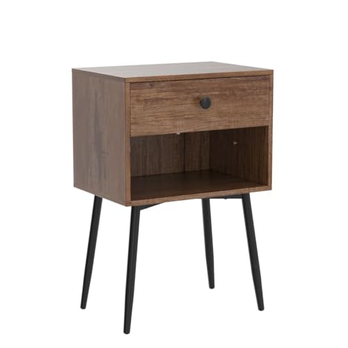 VECELO Nightstands Set of 2, Mid Century Modern End Bedside Table, Night Stand with Storage Drawer and 2 Tiers Open Shelf for Small Place, Bedroom, Living Room, Easy Assembly, Rustic Brown - color: Rustic Brown