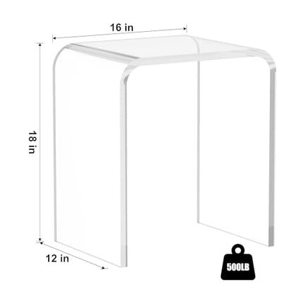U-Shape Acrylic Side Table,16" L x 12" W x 18" H x 3/5" Thick Clear End Table,Transparent Nightstand and Stool with Waterfall Edges,Modern Lucite Side Table for Living Room - size: 16" D x 12" W x 18" H U-Shape