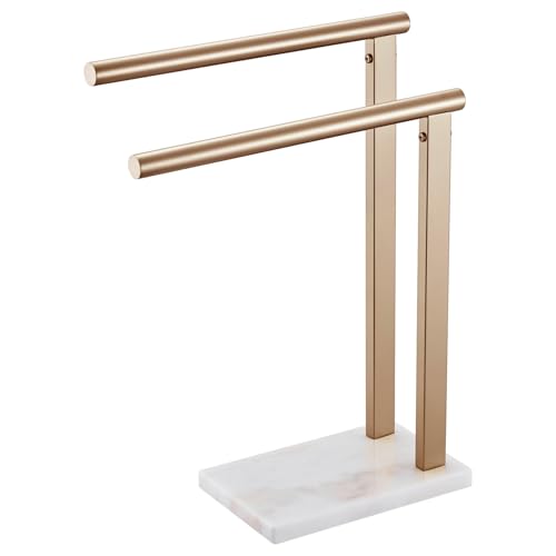 KOKOSIRI Hand Towel Racks Stand Towel Holder 2-Tier with Marble Base for Bathroom Vanity Countertop, Champagne Bronze Stainless Steel 15.7'' Height THS0007-CPG - color: Champagne Bronze, size: 2-Bar