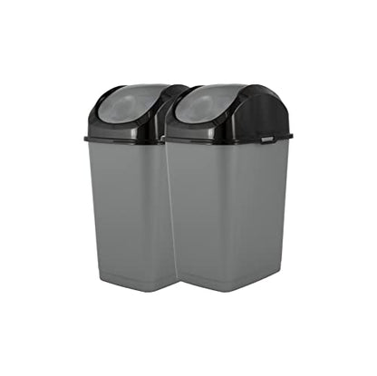 Superio Mini Plastic Trash Can with Swing Top Lid 1.25 Gallon Compact Small Waste Bin Portable Garbage Can for Countertop, Desktop, Make up Vanity, Bathroom, Car, Under Sink, Dorm 5 Qt (Grey/Black, 2) - size: 1.25 Gallon