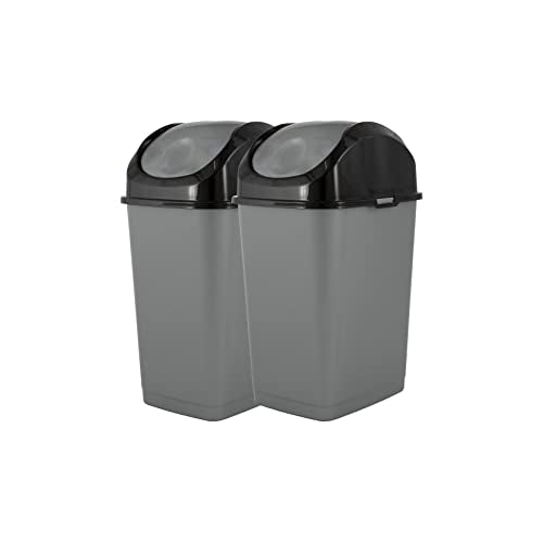 Superio Mini Plastic Trash Can with Swing Top Lid 1.25 Gallon Compact Small Waste Bin Portable Garbage Can for Countertop, Desktop, Make up Vanity, Bathroom, Car, Under Sink, Dorm 5 Qt (Grey/Black, 2) - size: 1.25 Gallon