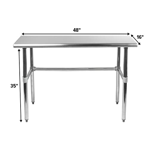 48" x 16" Open Base Stainless Steel Work Table | Commercial Prep Table with Galvanized Legs | NSF Certified - size: 48"x16"