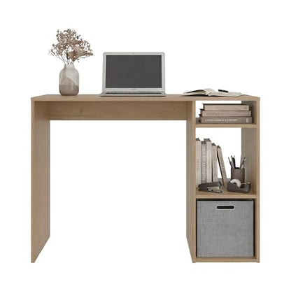 Tuhome Dalia Computer Desk with 3-Tier Open Side Shelves, 40" Small Office Desk for Home Office, Engineered Wood Writing Table with Storage, White