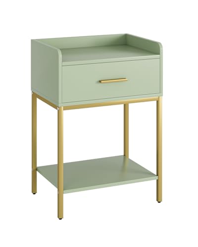 Nightstand,Modern Bedside Table Night Stand with Storage Drawer and Open Shelf,Small End Side Table for Bedroom,Living Room,Green - color: Green