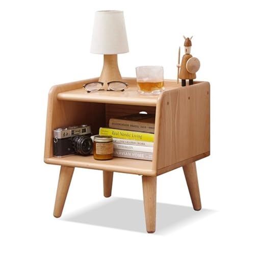 Bedside Table - 100% Solid Oak Wood Nightstand - Small Nightstand with Open Design - Small Side End Table for Bedroom Living Room, Easy Assembly (Natural Color) - color: Natural Color