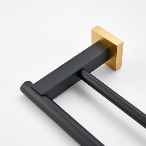 Miyili Double Bath Towel Bar 24-Inch SUS 304 Stainless Steel Towel Holder Rack for Bathroom Black & Gold, A02BG60B - color: Black & Gold, size: 24-Inch