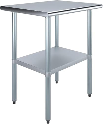 NSF Certified Heavy Duty Stainless Steel Prep Table for Home & Commercial Use with Galvanized Shelf, Legs, & Optional Wheels - size: 24x30