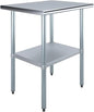 NSF Certified Heavy Duty Stainless Steel Prep Table for Home & Commercial Use with Galvanized Shelf, Legs, & Optional Wheels - size: 24x30