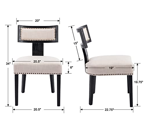 RIVOVA Mid Century Modern Dining Chairs Set of 4 Linen Fabric Upholstered Kitchen Side Chairs with Nailhead Trim, Modern Kitchen Armless Solid Wood Dining Chairs, Beige - color: Beige Black Nailhead