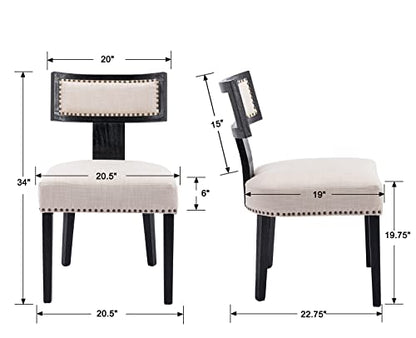 RIVOVA Mid Century Modern Dining Chairs Set of 4 Linen Fabric Upholstered Kitchen Side Chairs with Nailhead Trim, Modern Kitchen Armless Solid Wood Dining Chairs, Beige - color: Beige Black Nailhead