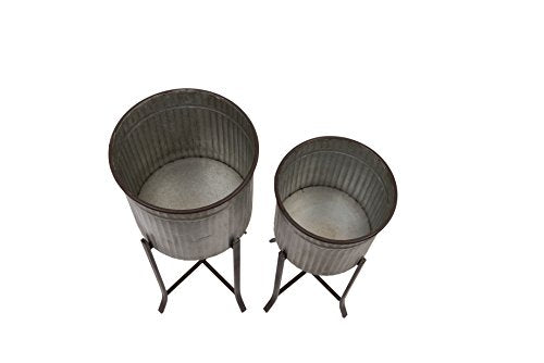 Creative Co-Op Set of 2 Iron Planters on Stands - color: Silver and Black, size: 13.5" diameter x 31" H