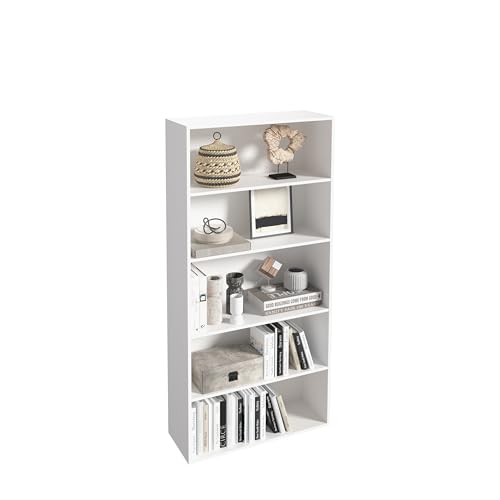 5 Tier Book Shelf,Wooden 5 Cube Storage Organizer, 54 Inch Versatile Cubes Shelf and Cubby Unit for Any Space (White, 5 Cube-W(23.6inch) - color: White, size: 5 Cube