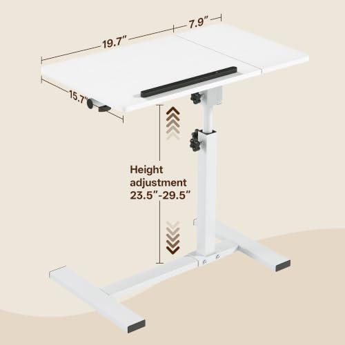 Overbed Table with Wheels Rolling, Adjustable Mobile Bedside Desk | Flip-Top, Laptop Table, C Shaped End Side Table for Couch, Sofa, Bed, Recliner and Home Use, Large White - color: Large White