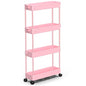 SPACEKEEPER Slim Rolling Storage Cart 4 Tier Bathroom Organizer Utility Cart Mobile Shelving Unit Tower Rack for Kitchen, Laundry Room, Bathroom, Narrow Places, Pink - color: Pink