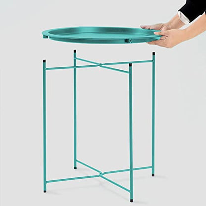 Garden 4 you End Table Set of 2, Outdoor Side Table, Small Patio Table Metal Side Table, Round Folding Side Table, for Outdoor and Living Room,Green - color: Green