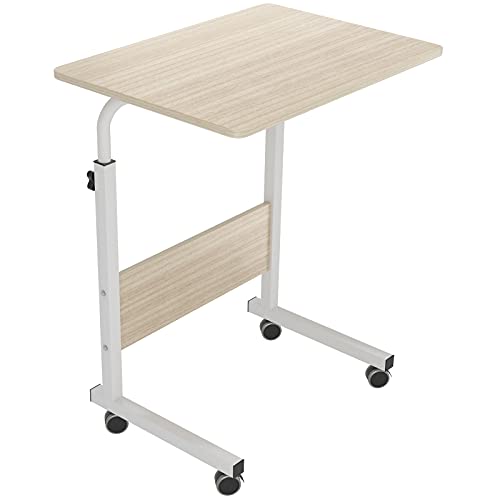 Side Table, 23.6in Adjustable Laptop Stand Portable Cart Tray Bedside Computer Table, Sofa Side Bed Table with Wheels(White) - color: Maple, size: 23.6 inches