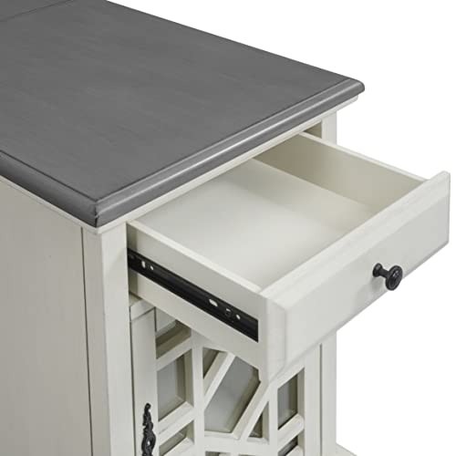 Martin Svensson Home Elegant Chairside End Table with Power — 24″W x 16″D x 25″H, White with Gray Top — Transitional Painted Accent Table with Flip-Top USB Charging, Drawer & Cabinet Storage - color: White With Grey Top