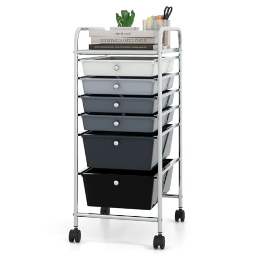 DREAMADE Rolling Cart with Storage Drawers, Utility Cart with Removable Plastic Drawers, Lockable Wheels, Art Cart for Classroom Organization Art Supplies Office Scrapbook (6 Drawers, Mixed-black) - color: Mixed-black, style: 6 Drawers
