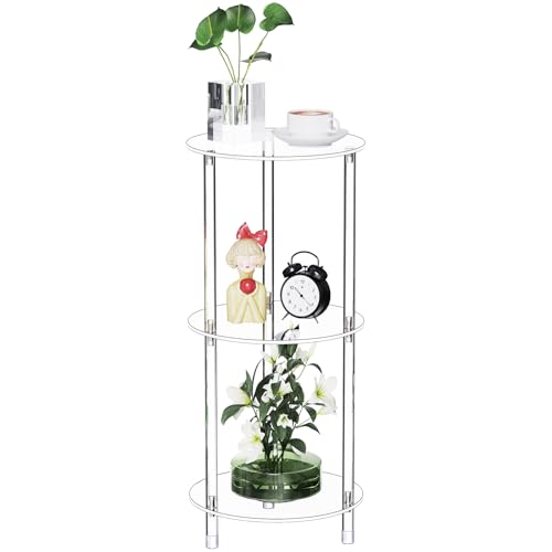 Clear Round Acrylic Side Table for Small Spaces, 11.81" L x 11.81" W x 26.7" H, 3 Tier Small Modern Drink End Table Nightstand, Minimalist Bedside Table for Living Room, Bedroom, Bathroom - size: 3 Tier 1-Pack (26.7"H)