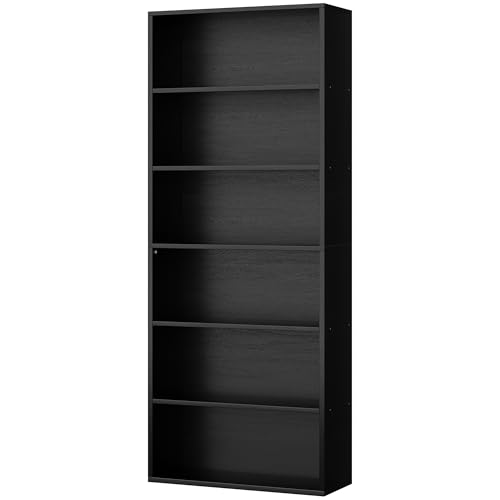 Shintenchi Bookshelf,6-Tier Open Bookcase and Bookshelves,6 Shelf Display Storage Shelves Floor Standing 70.6 inches Tall Bookcase for Home Office, Living Room (Black) - color: Black