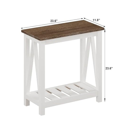 ChooChoo Farmhouse End Table Set of 2, Narrow Side Table with Shelf | Slim Bedside Table ,Small Spaces, Rustic Nightstand, Living Room, Bedroom,White - color: White, size: 2 Pack