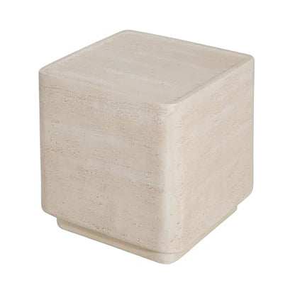 Christopher Knight Home Zax Lightweight MGO Outdoor Side Table, Square Accent Table with Stone-Like Texture, Weather Resistant Small End Table for Indoor/Outdoor Usage, No Assembly, Beige Travertine