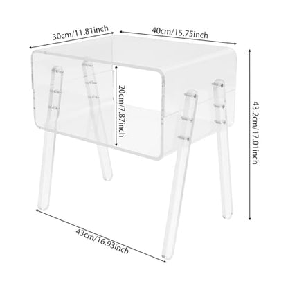 Acrylic Side Table, 2-Tier End Table with Open Storage for Small Spaces, Clear Modern Nightstand for Bedroom, Living Room, Apartment - color: Clear