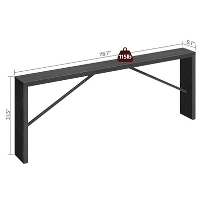 MAHANCRIS Console Table, 78.7" Long Sofa Table Behind Couch, Narrow Entryway Table, Farmhouse Dining Table with Angled Metal Frame, Industrial Console Table for Entryway, Black CTHB20801 - color: Black, size: 78.7''L x 9.1''W x 31.5''H