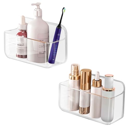 CGBE 2-Pack Cabinet Door Organizer, Self Adhesive Bathroom Shelves, Clear | Acrylic Shower Caddy, Wall Mounted Storage, No Drilling, Automatic Draining, For Cabinet Door and Shower Wall - color: Transparent