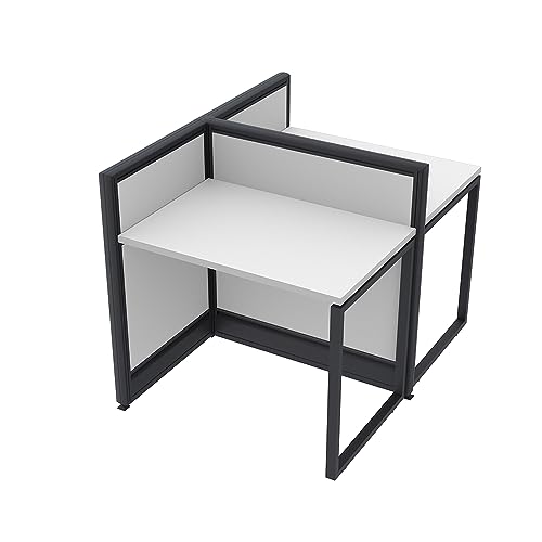 2 Person Call Center Electric T-Shape Cubicle Desk with Power Outlets & Storage | Small Office Cubicle Workstations | 2x3x39H Privacy Panel | Ideal for Offices, Libraries & Study Rooms - White - color: White, size: Add Electric