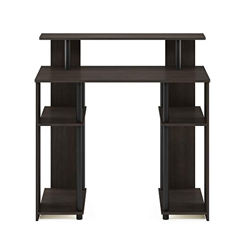 Furinno JAYA Simple Design Computer Writing Desk, Walnut | Raised Hutch, Simple Design Computer Writing Desk, Office Desk for Home Office, Bedroom - color: Walnut/Black