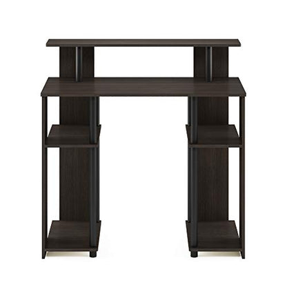 Furinno JAYA Simple Design Computer Writing Desk, Walnut | Raised Hutch, Simple Design Computer Writing Desk, Office Desk for Home Office, Bedroom - color: Walnut/Black