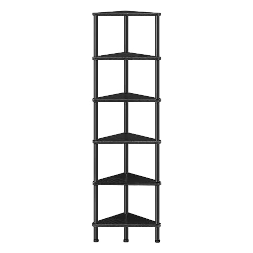 HOOBRO Corner Shelf Stand, Industrial 6-Tier Corner Bookshelf with Metal Frame, Bookcase, Plant Display Stand for Small Spaces, Living Room, Black BK36CJ01 - color: Black, size: 11.8"D x 11.8"W x 57"H