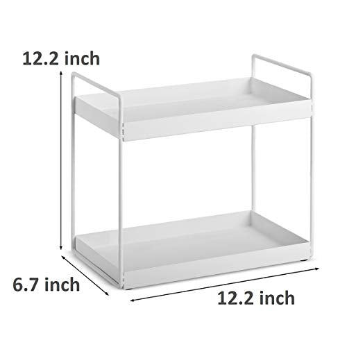 2-Tier Bathroom Countertop Organizer Vanity Tray Cosmetic & Makeup Storage Kitchen Spice Rack Standing Shelf, White