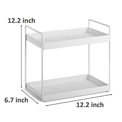 2-Tier Bathroom Countertop Organizer Vanity Tray Cosmetic & Makeup Storage Kitchen Spice Rack Standing Shelf, White