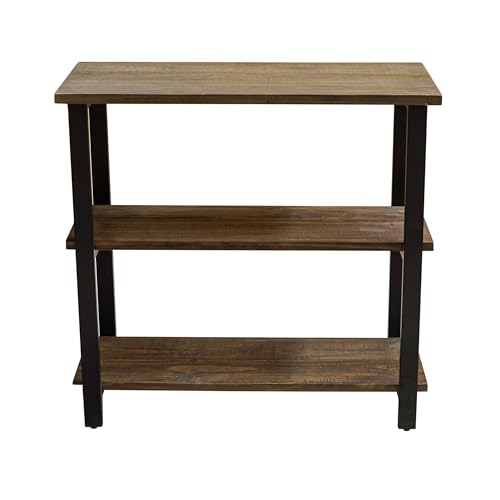 Alaterre Furniture Pomona Living Room 3-Tier Solid Wood Under-Window Bookshelf with Metal Frame – Rustic Industrial Modern Living Room Bookcase (Rustic Brown)